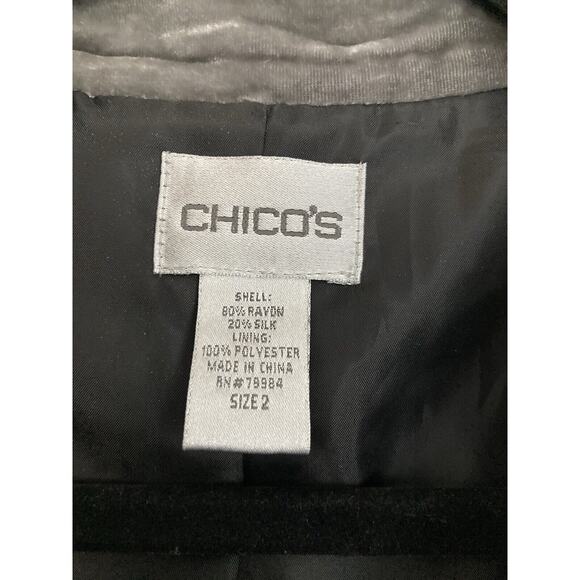 Chicos Size 2 Crushed Velvet Burnout Lined Jacket Artsy Paisley Dark Romantic - Picture 3 of 7